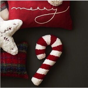 Pottery barn cozy teddy candy cane throw pillow excellent condition like new